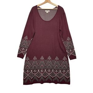 Elegant Burgundy Patterned Sweater Dress
